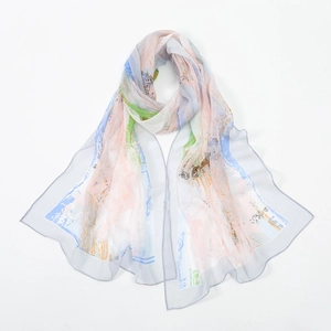 Elegant georgette scarf with abstract pastel watercolor patterns for sun protection