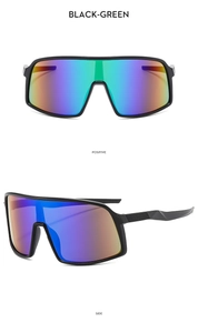Front and side views of black-green oversized cycling sunglasses with polarized lenses