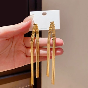 Elegant gold leaf sequin tassel drop earrings with S925 silver posts for women