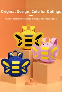 Detailed view of breathable mesh shoulder straps on 3D bee cartoon backpack