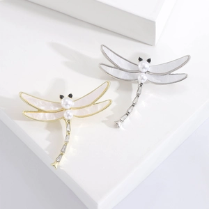 Dragonfly Brooch Pin Alloy Shell Artificial Pearl Rhinestone Insect Shape Fashion Jewelry For Women Clothing Accessories