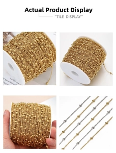 Detailed macro view of gold and silver beaded metal jewelry chains for DIY projects