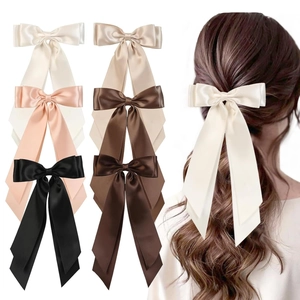 Pince à Cheveux Double Couche en Ruban de Satin Avec Longues Flammes Épingles à Cheveux Style Français Élégant Pour Femmes