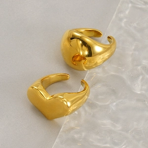 Minimalist 18K gold stainless steel heart ring with polished adjustable open design