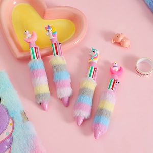 Rainbow plush unicorn multi-color ballpoint pens for girls in a four-piece set
