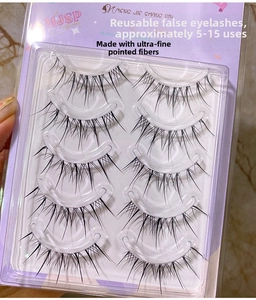 Macro shot of 5 pairs natural wispy false eyelashes with ultra-fine clear band