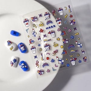 5D embossed Peking Opera rabbit nail stickers with traditional Chinese art motifs