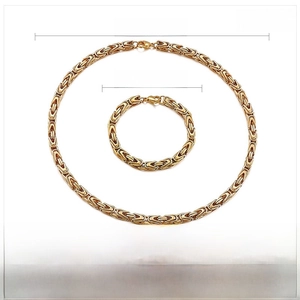 Detailed size chart for 6mm gold Byzantine necklace and bracelet set in stainless steel