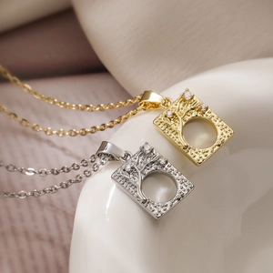 Minimalist gold and silver geometric square necklaces with textured pendants and zircons