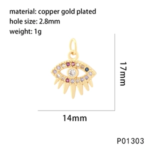 Detail of copper gold plated evil eye charm with 2.8mm hole for jewelry making