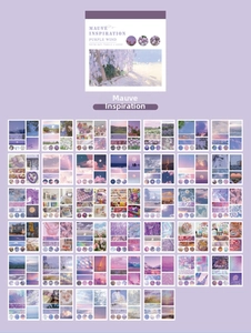 Aperçu détaillé d'autocollants violets vintage pour journal avec scènes d'art floral