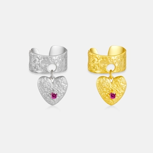 925 Sterlingsilber Herz Anhänger Ohrklemme Für Frauen Ohne Ohrloch Gehämmerte Textur Strass Eingelegt Mode Schmuck Einzelstück
