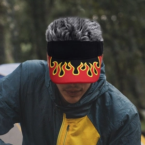 Funny black and red flame visor hat with grey hair wig for outdoor sports parties