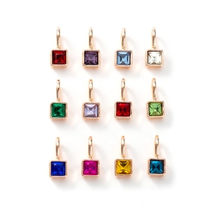 Set of 12 colorful birthstone charms with gold metal edges in square cut style
