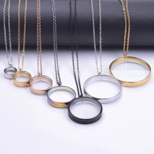 60cm round stainless steel locket necklaces in silver, gold, and multi-color finishes