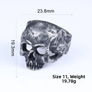 Detailed view of skull ring dimensions 23.8mm diameter and 19.3mm height size 11