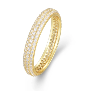 Three-row full eternity gold band ring with pavé micro-set cubic zirconia crystals