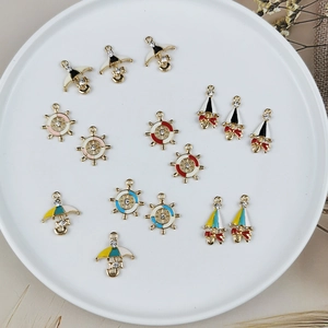 Enamel alloy DIY charms with ship rudder and umbrella designs for jewelry making