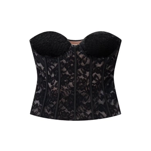 Bustier Femme Dentelle Noire Top Corset Floral Baleiné Coupe Slim Top Tube Sans Bretelles Clubwear