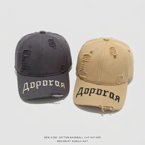 Vintage cotton hip-hop baseball caps for kids in dark grey and khaki with Russian embroidery