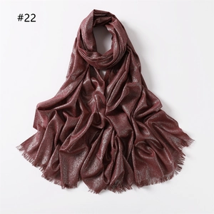 Sparkling dark red cotton scarf with silver metallic thread and frayed edges style #22