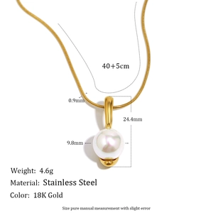 18K gold plated stainless steel pearl necklace with detailed size and weight specs