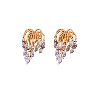 18k gold plated fringe earrings with baroque pearls in a vintage French style