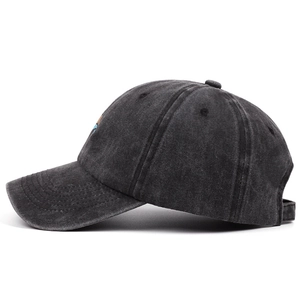 Washed charcoal cotton baseball cap with side embroidery and adjustable strap