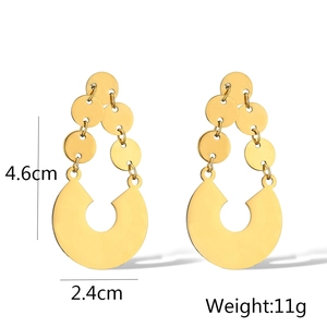 Detailed view of gold geometric irregular earrings with 4.6cm height and 2.4cm width specs