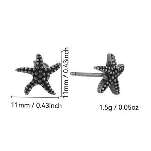 Antique silver starfish stud earrings with 11mm dimensions and ocean-inspired design