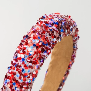 Sparkling sequin sponge headband with red and blue rhinestones for party styling