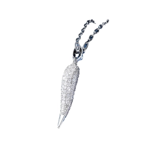 Silver carrot pendant necklace with white zircons on 18k gold-plated chain for men