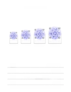 Detailed chart of lavender round cut studs in S925 silver with 5mm to 8mm size options