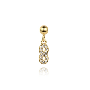 Detailed view of a gold-plated number 8 earring with sparkling crystal pavé setting