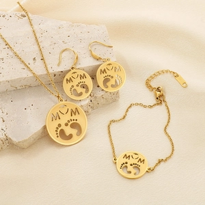 Mom Letter Necklace Earrings And Bracelet Stainless Steel Hollow Footprint Design Mother's Day Gift For Women