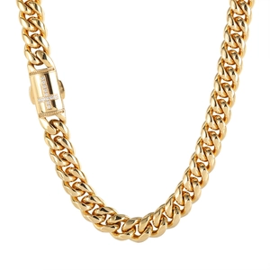 Golden hip hop cuban chain necklace for men with sparkling cross zircon clasp detail