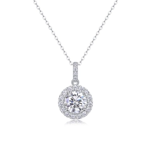 Elegant S925 sterling silver necklace with 2ct moissanite halo pendant in white gold finish