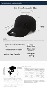 Size chart and measurement guide for men's cotton embroidered baseball sun cap