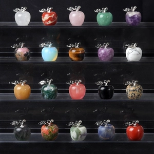 Variety set of 19 mini apple-shaped natural crystal pendants with silver clasps