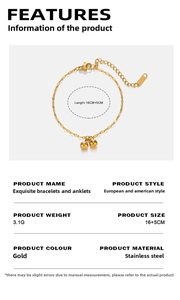 Detailed dimensions of 18K gold plated stainless steel bead bracelet with 16+5cm size info