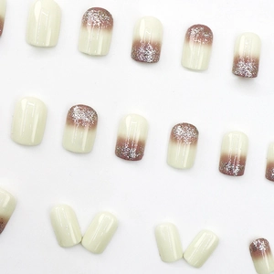 French cream white and glittering reddish brown short press-on nails set for women