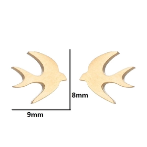 Minimalist golden swallow bird stud earrings in stainless steel with 9mm width size details