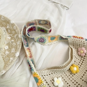Handmade crochet floral shoulder bag in cream with colorful 3D flowers and mesh design