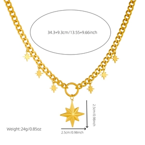 Gold stainless steel star chain necklace with octagon pendant dimensions and weight info