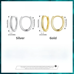 Size chart showing dimensions and 925 sterling silver specs for oval hoop earrings