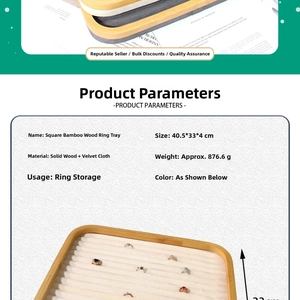 Bamboo jewelry tray with dimensions 40.5x33x4cm and soft velvet ring display slots