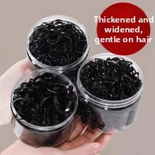 Set van drie potjes met brede zwarte elastische haarelastiekjes van dik en zacht materiaal