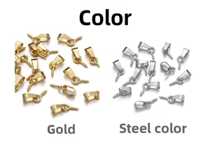 Pinch bails with screw pegs for DIY jewelry in gold and silver finish on white background