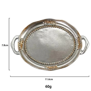 Retro silver jewelry tray with gold edge, dimensions 11.6x7.8cm and 60g weight details