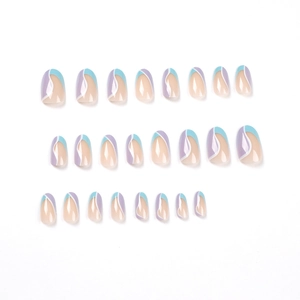 Blue and purple wave pattern French press-on nails set with 24 multi-size false tips